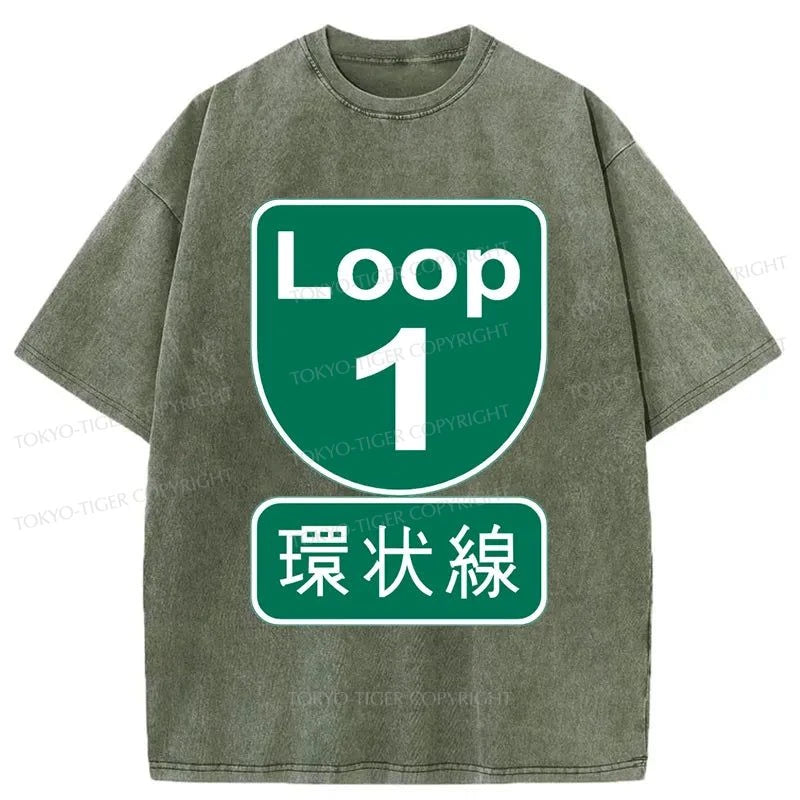 Tokyo-Tiger Osaka Loop Road Sign Japan Washed T-Shirt