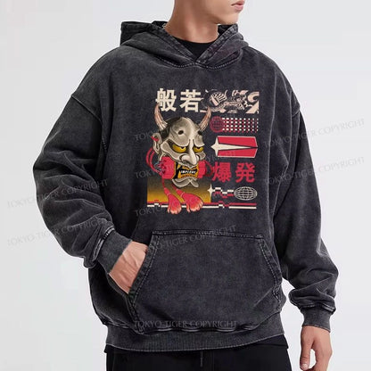 Tokyo-Tiger Hannya Mask Japanese Washed Hoodie