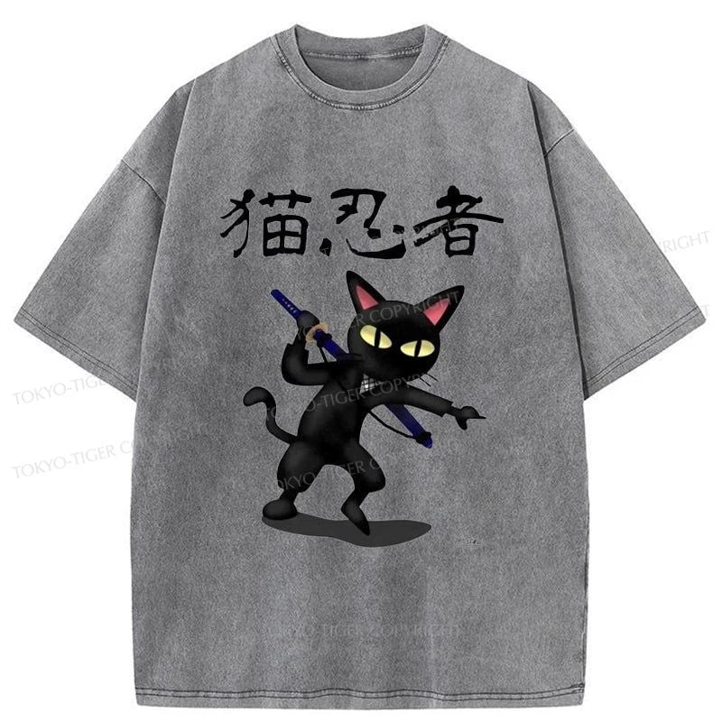 Tokyo-Tiger Ninja Cat Washed T-Shirt