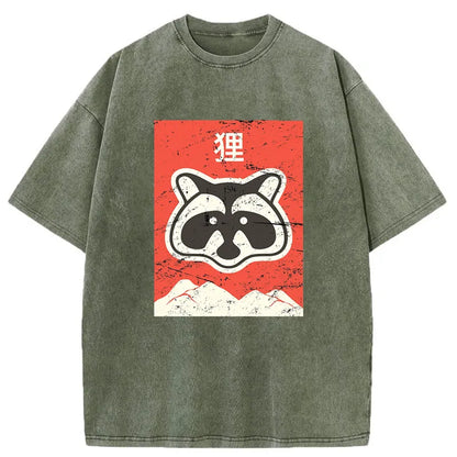 Tokyo-Tiger Japanese Cartoon Civet Cat Washed T-Shirt