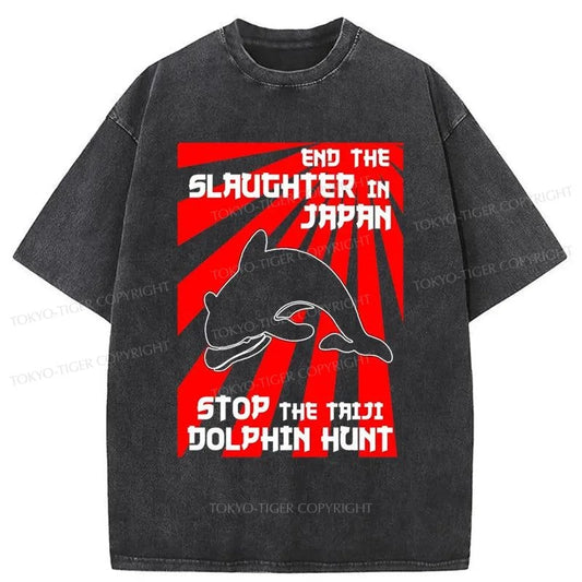 Tokyo-Tiger Protest The Taiji Dolphin Hunt Washed T-Shirt