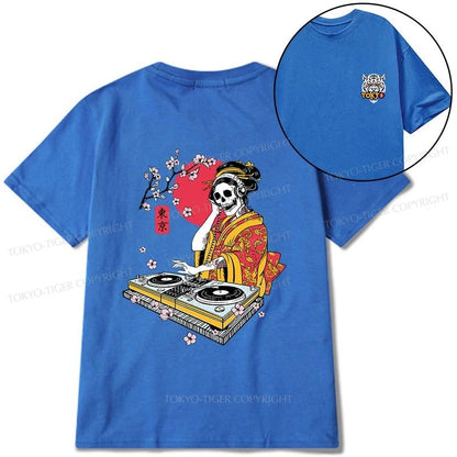 Tokyo-Tiger Japanese Geisha DJ Skull Front Back Classic T-Shirt