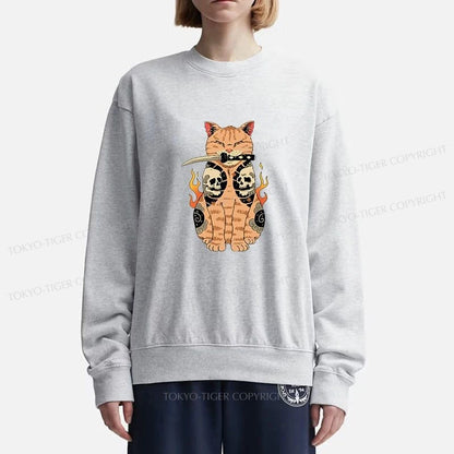 Tokyo-Tiger Catana Cat Skull Tattooed Samurai Sweatshirt