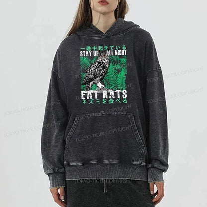 Tokyo-Tiger Owls Prey On Rats At Night Washed Hoodie