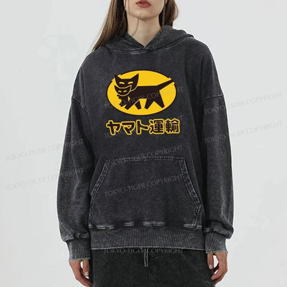 Tokyo-Tiger Black Cat Transport Pattern Japan Washed Hoodie