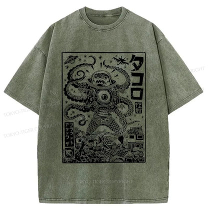 Tokyo-Tiger Scary Sea Monster Washed T-Shirt