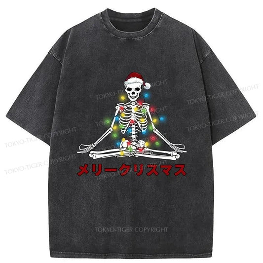 Tokyo-Tiger Christmas Skull Sitting Like Buddha Washed T-Shirt