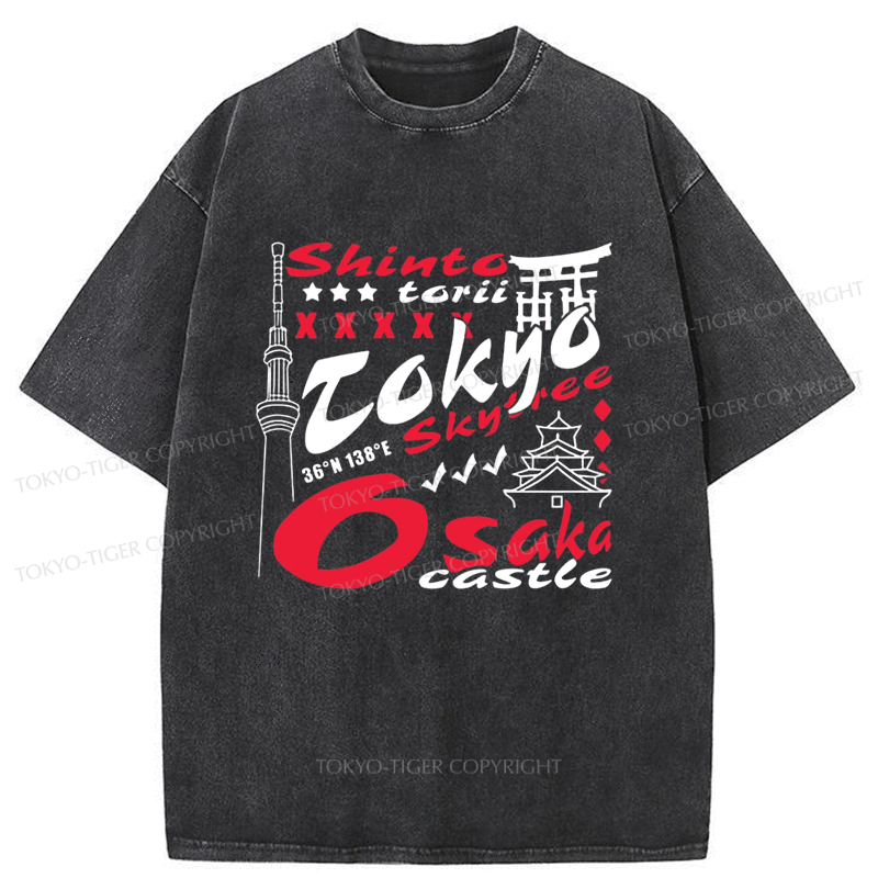 Tokyo-Tiger Iconic Places In Japan Washed T-Shirt