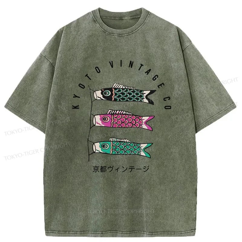 Tokyo-Tiger Carp Flag Japanese Washed T-Shirt