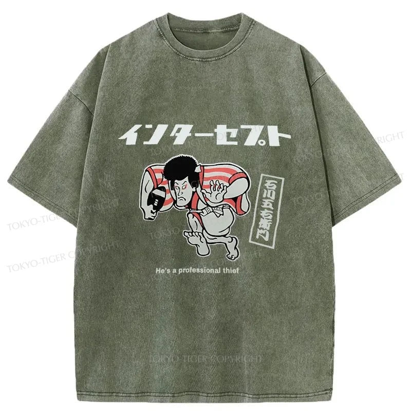 Tokyo-Tiger Samurai Thief Japanese Washed T-Shirt