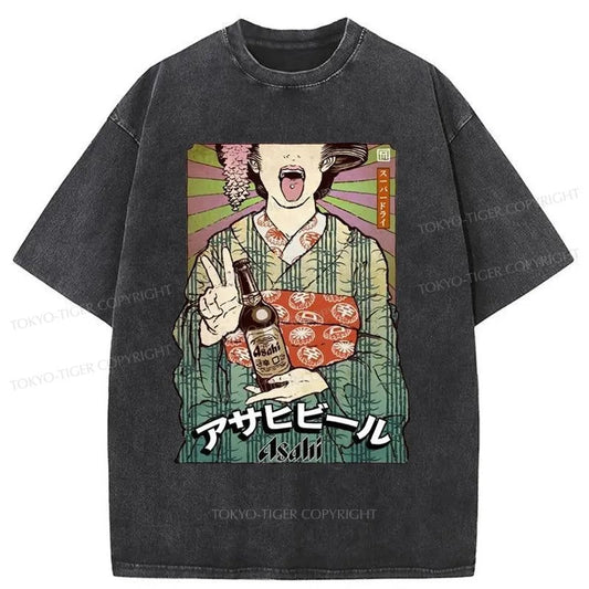 Tokyo-Tiger Asahi Beer Poster Washed T-Shirt