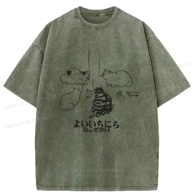 Tokyo-Tiger The Cats Smoking Together Washed T-Shirt