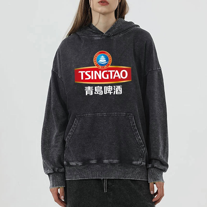 Tokyo-Tiger Qingdao Beer Logo Washed Hoodie