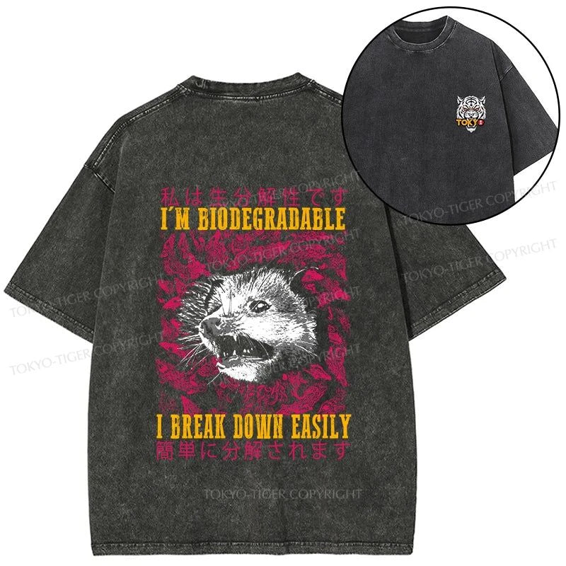 Tokyo-Tiger An Easily Breakable Opossum Front Back Washed T-Shirt