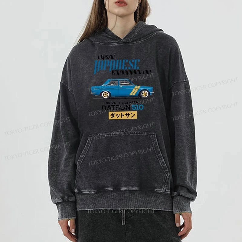 Tokyo-Tiger Datsun 510 - Classic Japanese Car Washed Hoodie