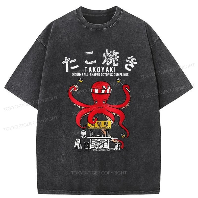 Tokyo-Tiger Takoyaki Octopus Balls Washed T-Shirt