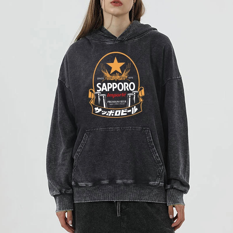 Tokyo-Tiger Sapporo Beer Japanese Memorabilia Washed Hoodie