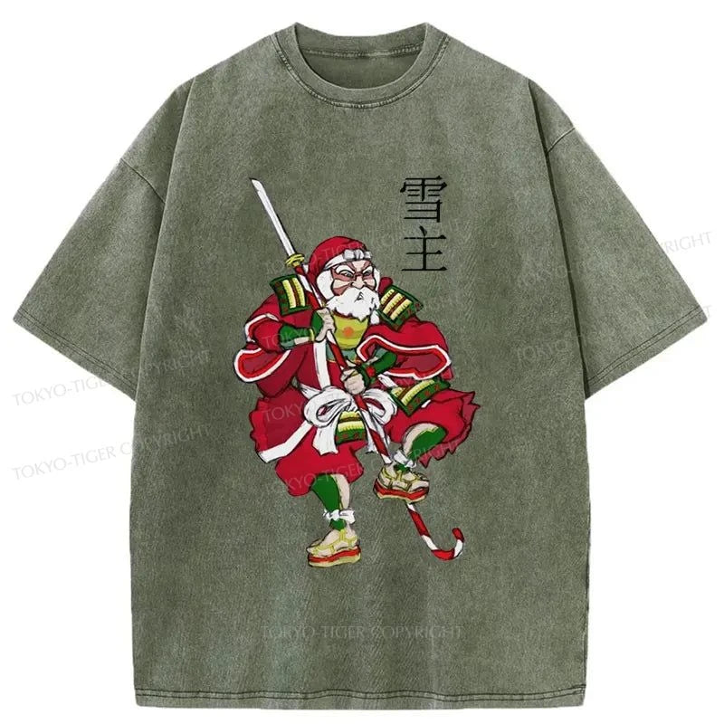 Tokyo-Tiger Christmas Samurai Japan Washed T-Shirt