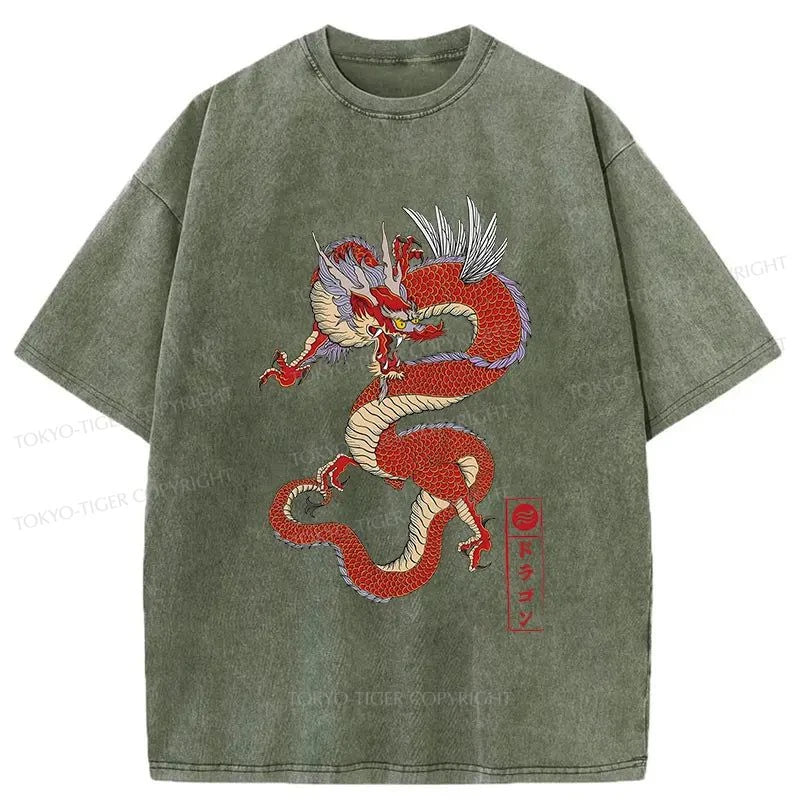 Tokyo-Tiger Japanese Traditional Dragon Washed T-Shirt