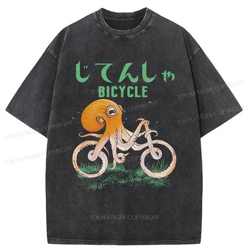 Tokyo-Tiger Octopus Bike Japanese Washed T-Shirt