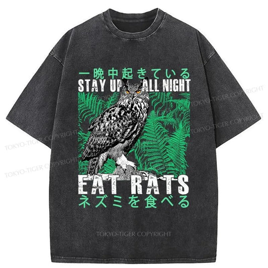 Tokyo-Tiger Owls Prey On Rats At Night Washed T-Shirt