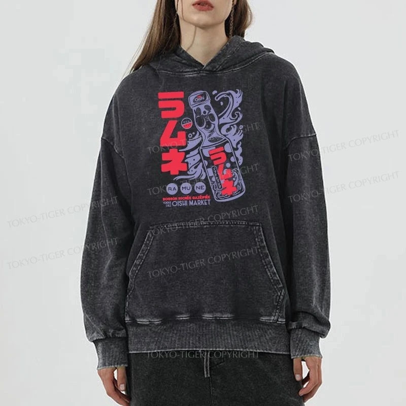 Tokyo-Tiger Ramune Print Japanese Washed Hoodie