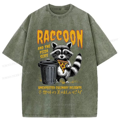 Tokyo-Tiger Raccoons Eat Pizza Washed T-Shirt