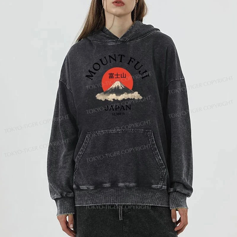 Tokyo-Tiger Japan Mount Fuji Sun Unisex Washed Hoodie