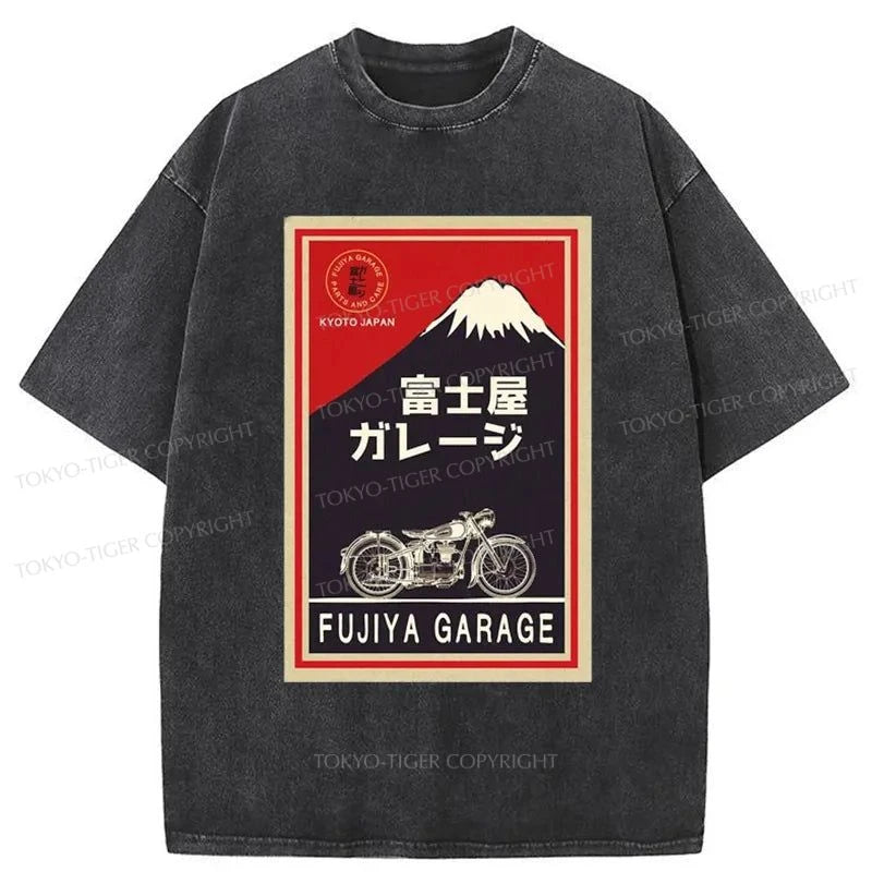 Tokyo-Tiger Motorcycles And Mount Fuji Washed T-Shirt