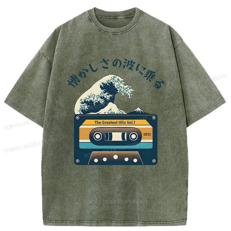 Tokyo-Tiger Tape And Waves Japanese Washed T-Shirt