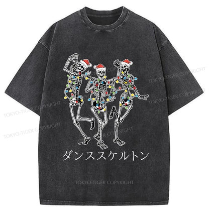 Tokyo-Tiger Skeleton Dancing Christmas Washed T-Shirt