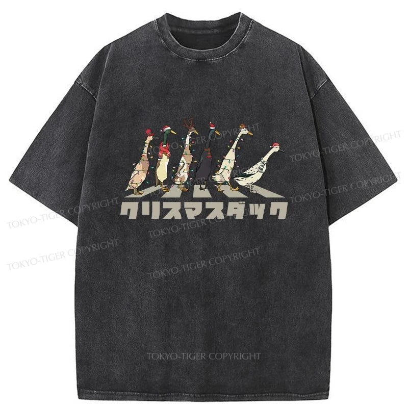 Tokyo-Tiger Funny Christmas Ducks Washed T-Shirt