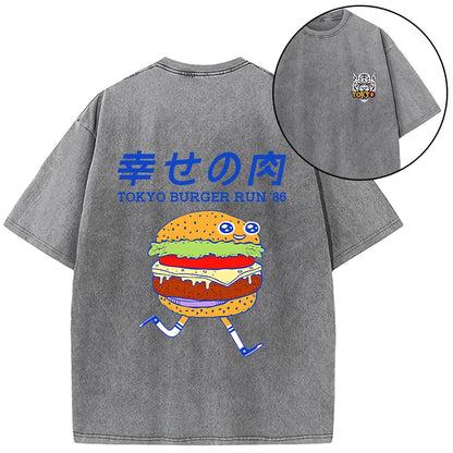 Tokyo-Tiger Tokyo Burger Run Japanese Front Back Washed T-Shirt