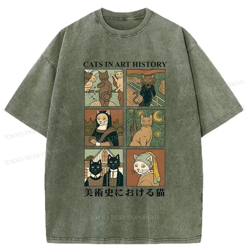 Tokyo-Tiger Cats In Art History Japanese Washed T-Shirt