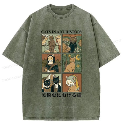 Tokyo-Tiger Cats In Art History Japanese Washed T-Shirt