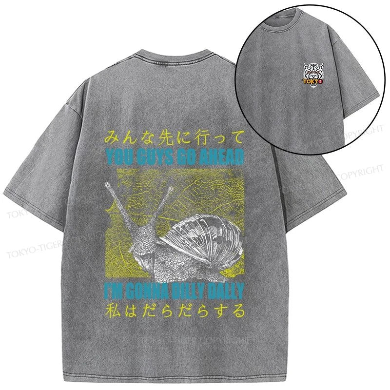 Tokyo-Tiger Slow Snail Japanese Front Back Washed T-Shirt