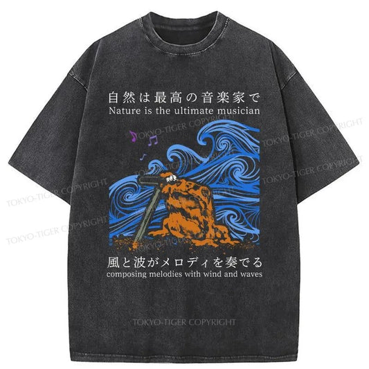 Tokyo-Tiger Frog Musician Washed T-Shirt