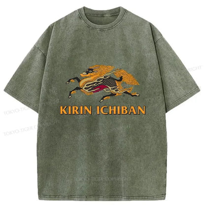 Tokyo-Tiger Japanese Kirin Beer Logo Washed T-Shirt