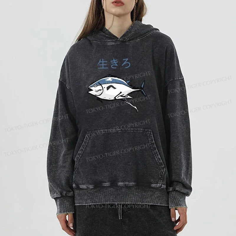 Tokyo-Tiger Running Fish Washed Hoodie