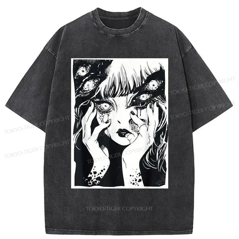 Tokyo-Tiger Horror Manga Girl Washed T-Shirt