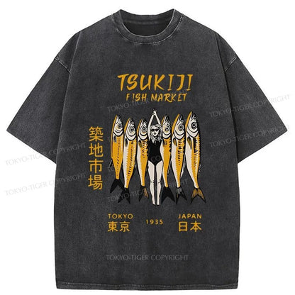 Tokyo-Tiger Fish At Tsukiji Market Washed T-Shirt