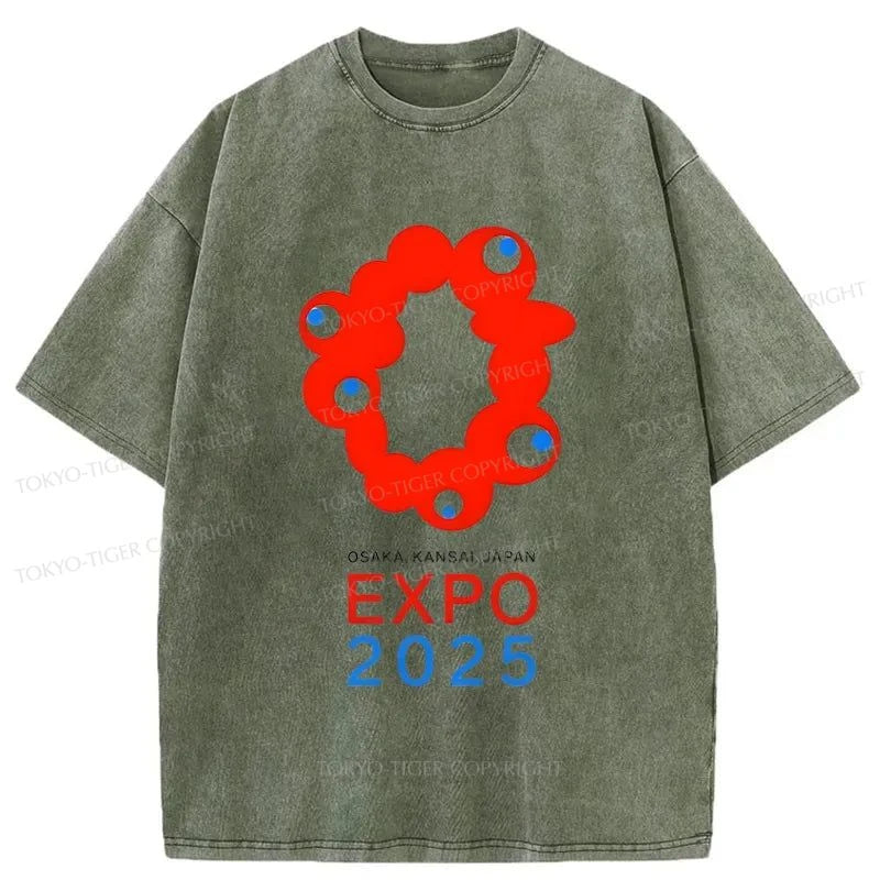 Tokyo-Tiger Logo Of EXPO 2025 Washed T-Shirt