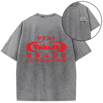 Tokyo-Tiger Yakult Logo Front Back Washed T-Shirt