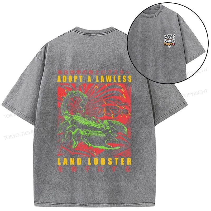 Tokyo-Tiger Adopting A Land Lobster Japanese Front Back Washed T-Shirt