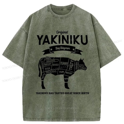 Tokyo-Tiger Yakiniku Beef Diagram Cow Japanese Washed T-Shirt