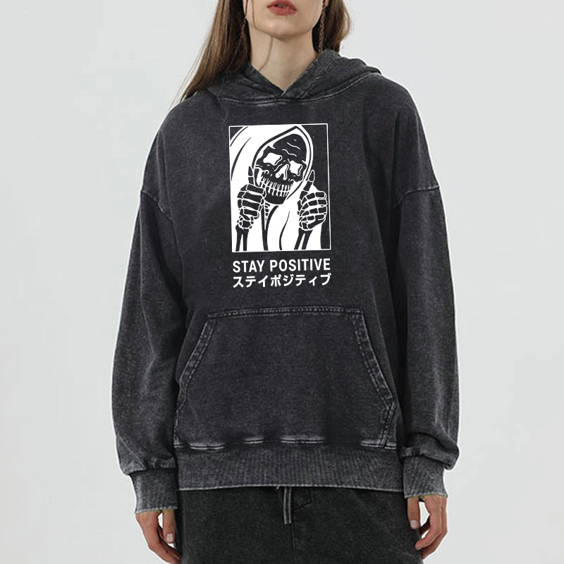 Tokyo-Tiger Stay Positive Skeleton Washed Hoodie