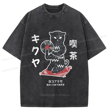 Tokyo-Tiger Vintage Black Cat Japanese Washed T-Shirt