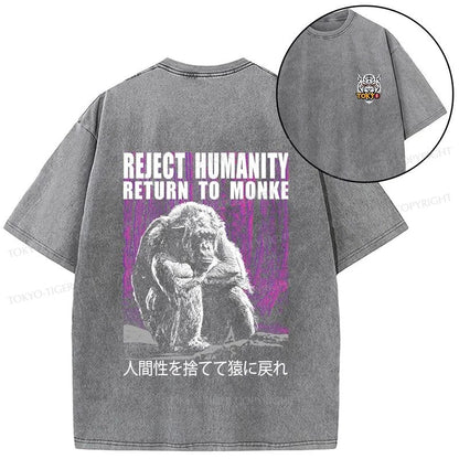 Tokyo-Tiger Reject Humanity Return To Monkey Front Back Washed T-Shirt