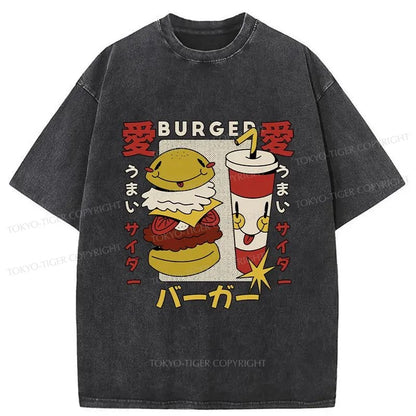 Tokyo-Tiger Burger And Soda Japanese Washed T-Shirt