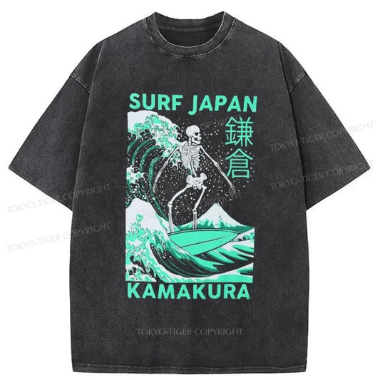 Tokyo-Tiger Surf Japanese Skeleton Washed T-Shirt